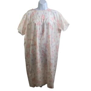 Vintage Katy Women's White Pink Floral Nightgown Duster Size L Loungewear